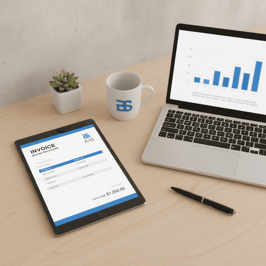 Digital invoice on a tablet next to a laptop