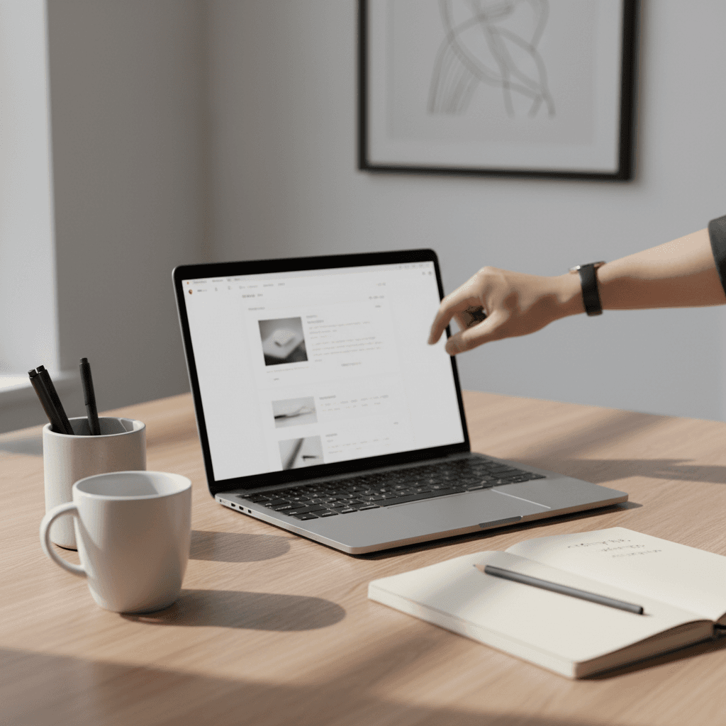 Organized office desk with laptop and financial documents
